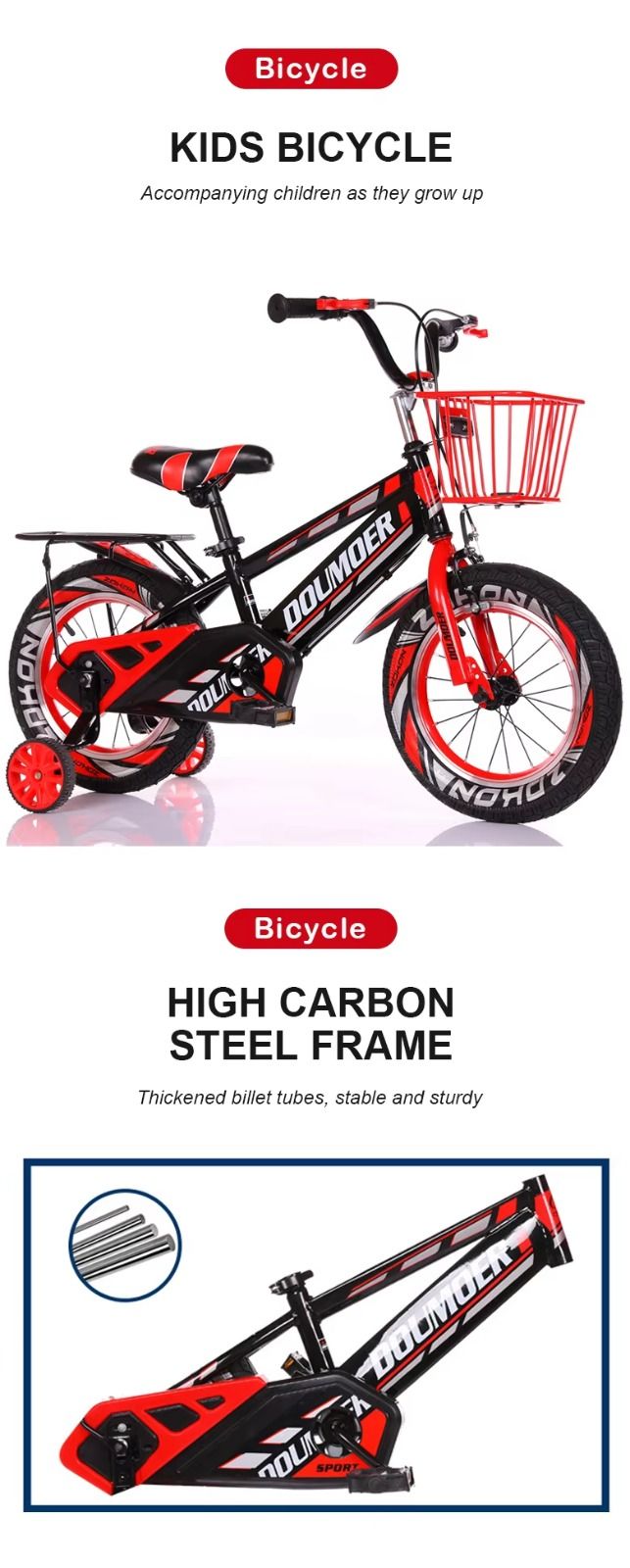 Outdoor Sports 16 Inch Girls Toddler Kid's Bicycles Iron Frame Children's Bicycle With Training Wheels & Basket