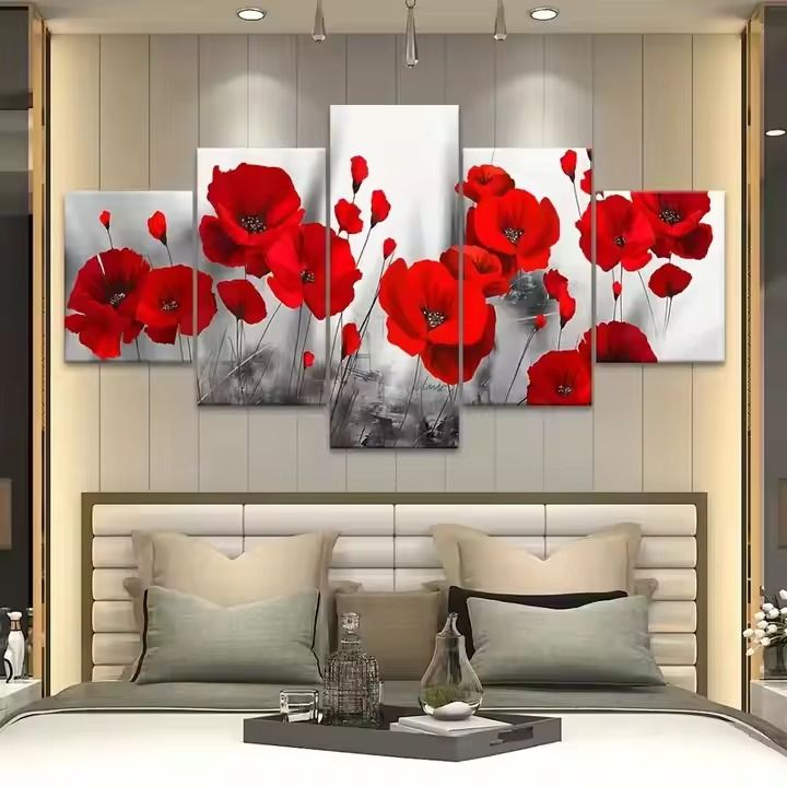 Modern Art Shining Flower Wooden Framed Canvas Poster and print 5 panel canvas wall art painting for living room wall decoration