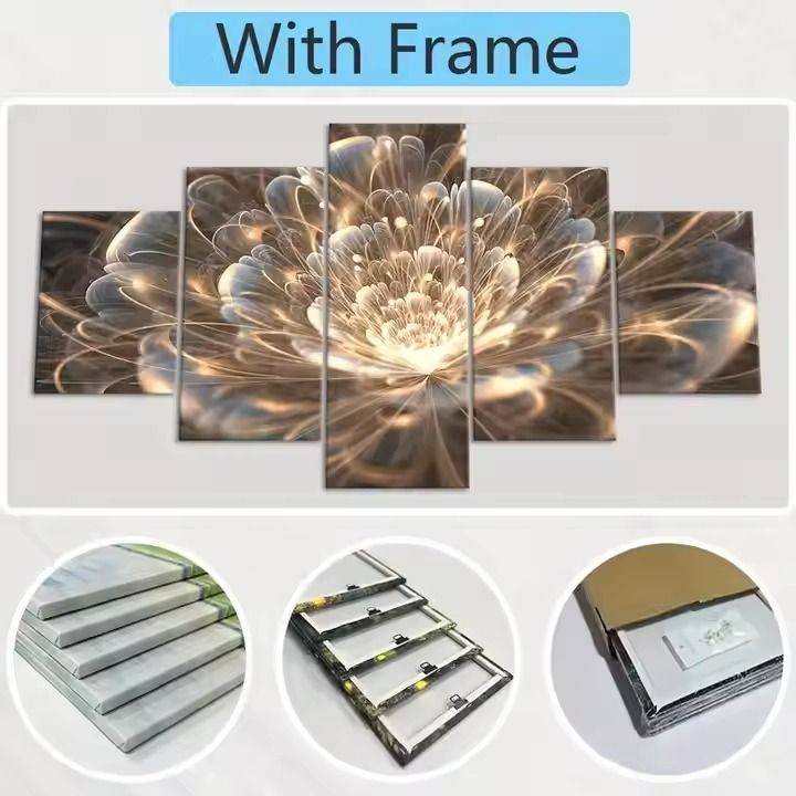 Modern Art Shining Flower Wooden Framed Canvas Poster and print 5 panel canvas wall art painting for living room wall decoration