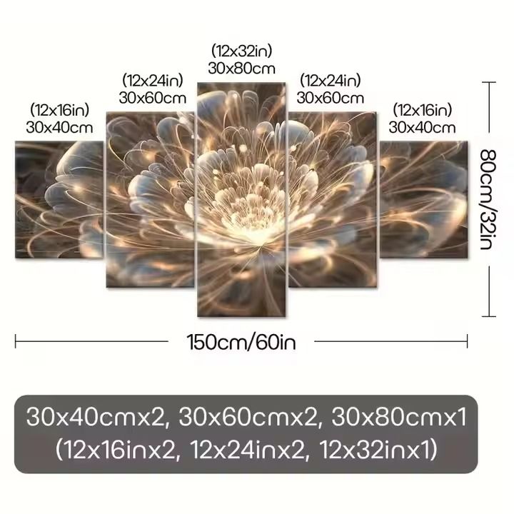 Modern Art Shining Flower Wooden Framed Canvas Poster and print 5 panel canvas wall art painting for living room wall decoration