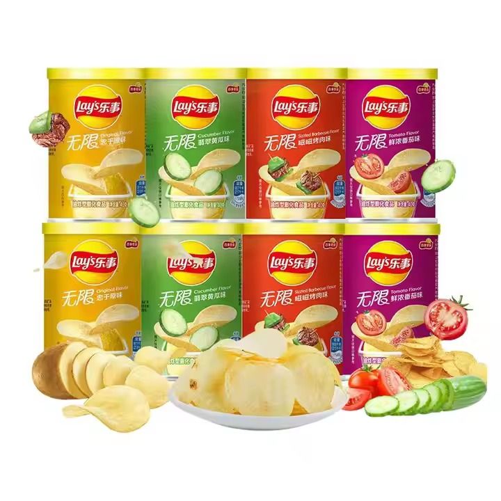 Canned Layss Potato Chips Exotic Spicy Snacks with Different Flavors