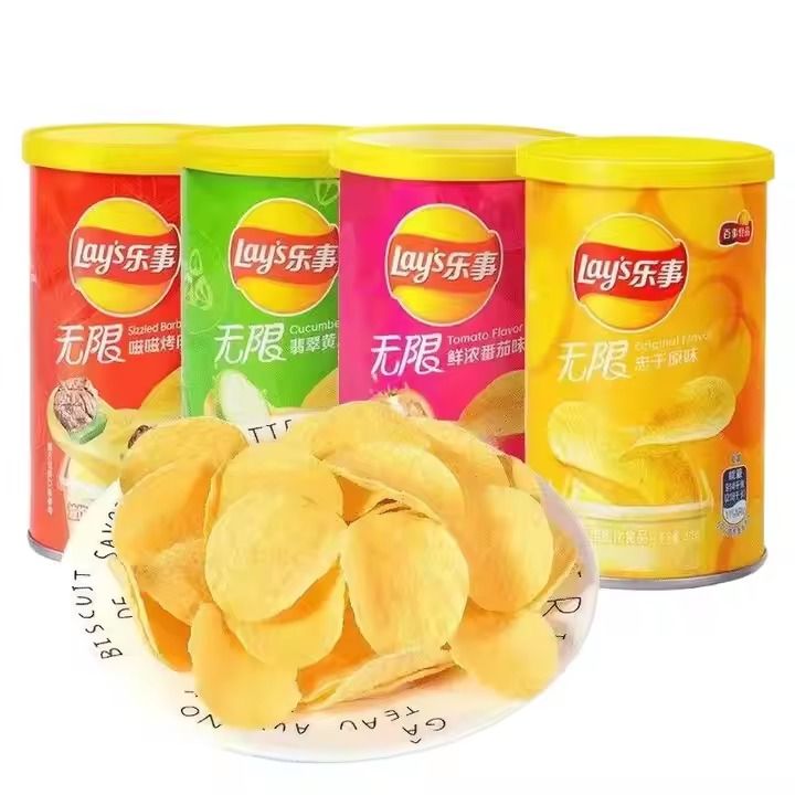 Canned Layss Potato Chips Exotic Spicy Snacks with Different Flavors