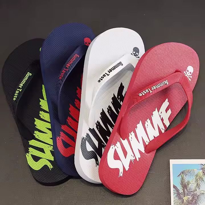 Beach Men's Slippers Outsole Red Colour Customize Rubber Slide Flip Flops