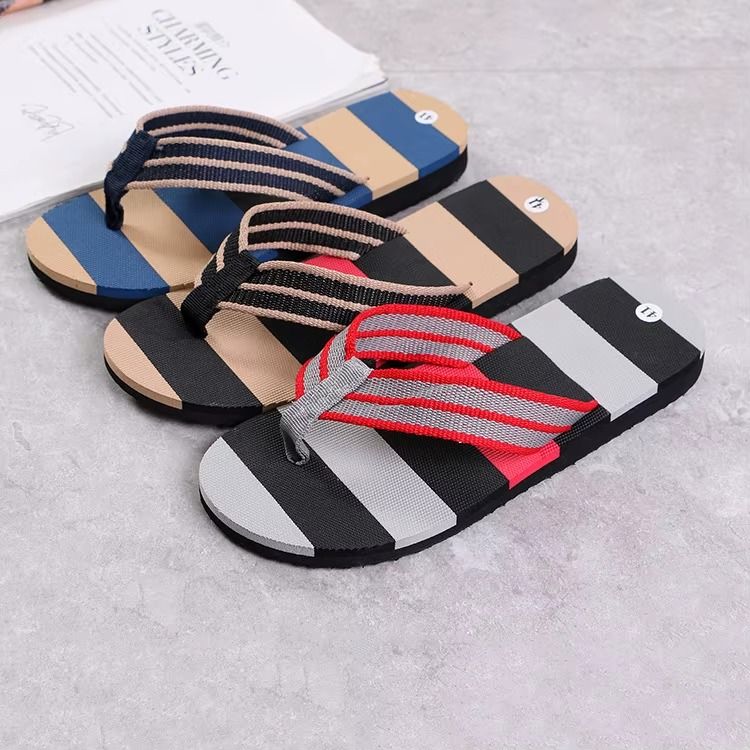 Summer men's indoor and outdoor non-slip slippers striped color matching beach leisure flip-flops