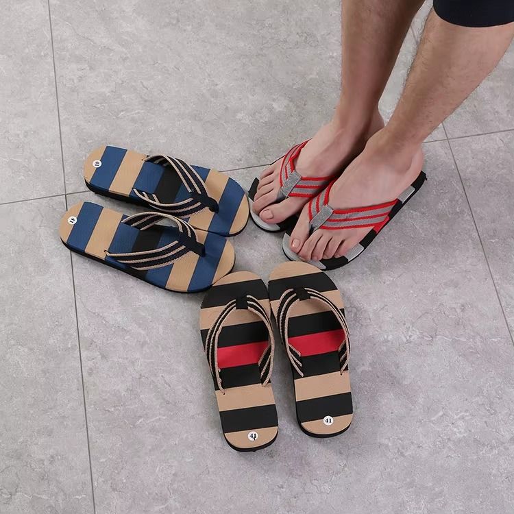 Summer men's indoor and outdoor non-slip slippers striped color matching beach leisure flip-flops