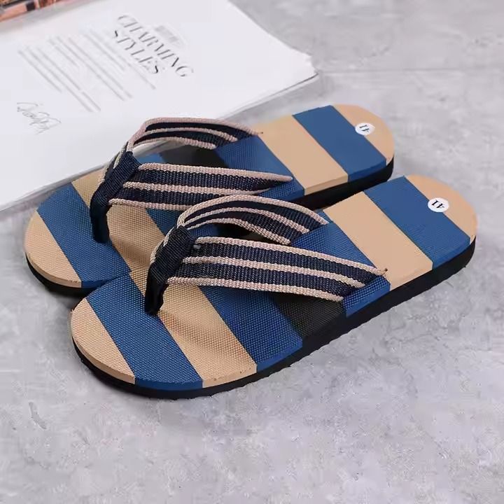 Summer men's indoor and outdoor non-slip slippers striped color matching beach leisure flip-flops