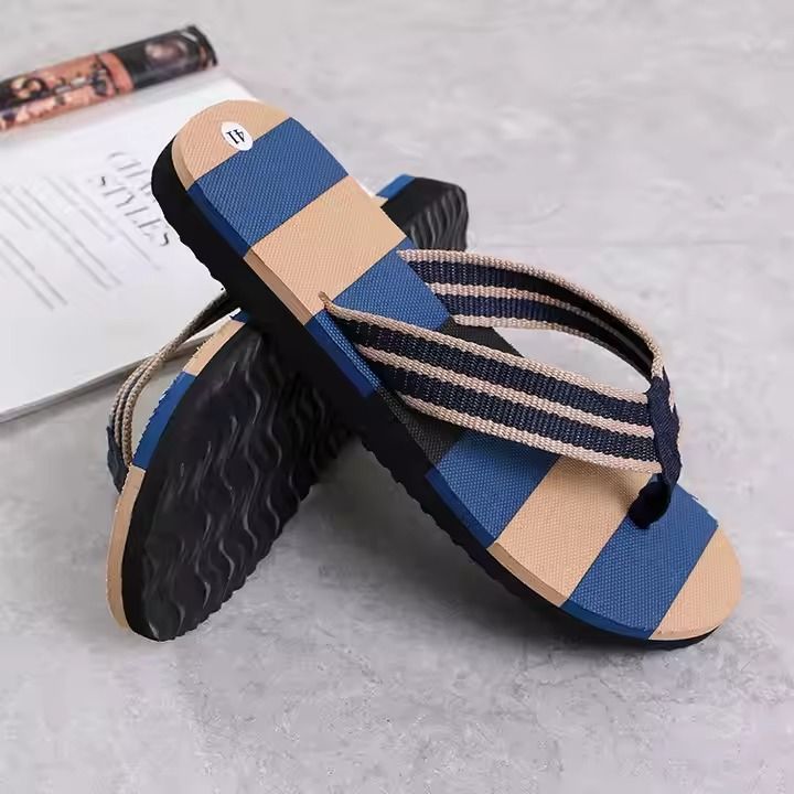 Summer men's indoor and outdoor non-slip slippers striped color matching beach leisure flip-flops
