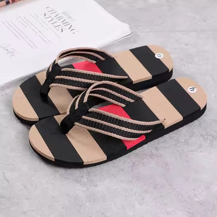 Summer men's indoor and outdoor non-slip slippers striped color matching beach leisure flip-flops