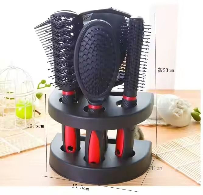 Professional 5pcs Barber Salon Massage Detangle Brush Styling Tool Mirror And Holder Stand Dressing Comb Kits Salon Hair Brush