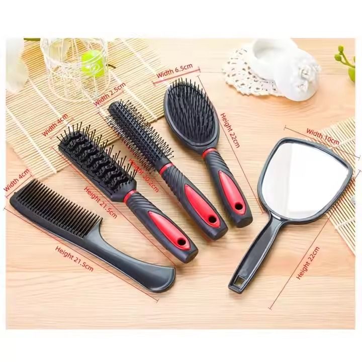 Professional 5pcs Barber Salon Massage Detangle Brush Styling Tool Mirror And Holder Stand Dressing Comb Kits Salon Hair Brush