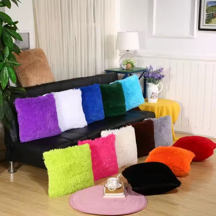 Luxury Home Decor Solid Color Decor Soft Fluffy Pillow Case Cushion Cover Plush Pillowcase