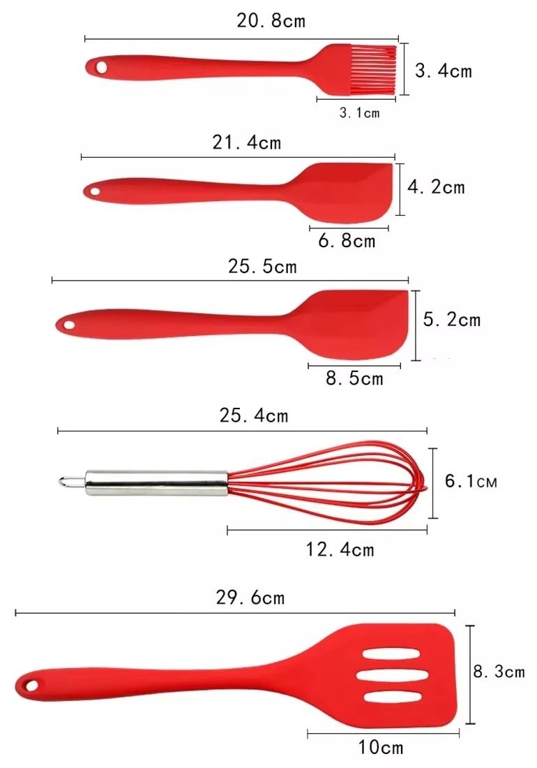 5Pcs Heat Resistant Food Silicone Kitchen Utensils Cooking Spatula Set
