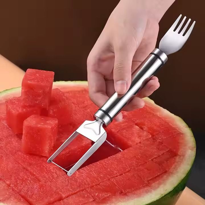 Stainless Steel New Watermelon Cutter Fruit Divider Dicing Machine Pulp Digger Double-ended Fork