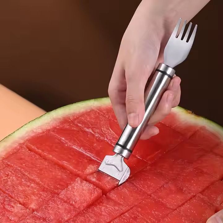 Stainless Steel New Watermelon Cutter Fruit Divider Dicing Machine Pulp Digger Double-ended Fork