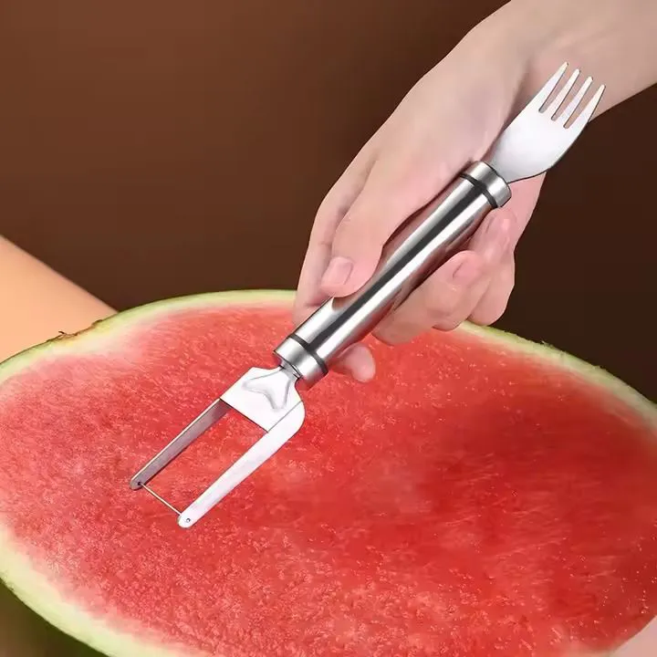 Stainless Steel New Watermelon Cutter Fruit Divider Dicing Machine Pulp Digger Double-ended Fork
