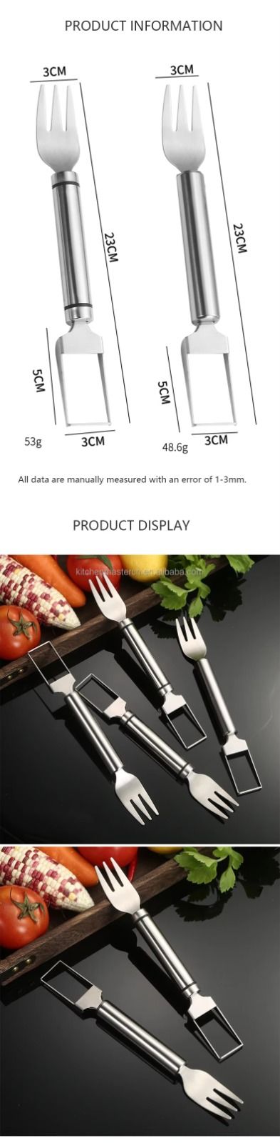 Stainless Steel New Watermelon Cutter Fruit Divider Dicing Machine Pulp Digger Double-ended Fork