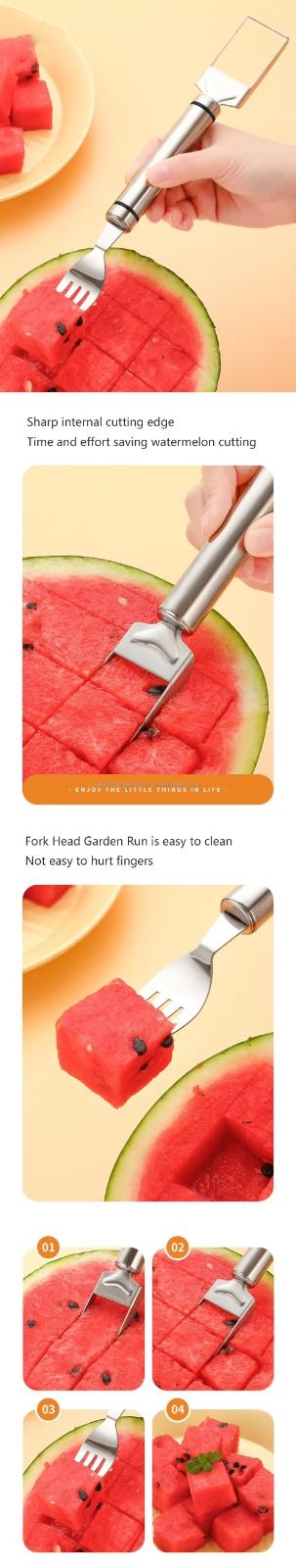 Stainless Steel New Watermelon Cutter Fruit Divider Dicing Machine Pulp Digger Double-ended Fork