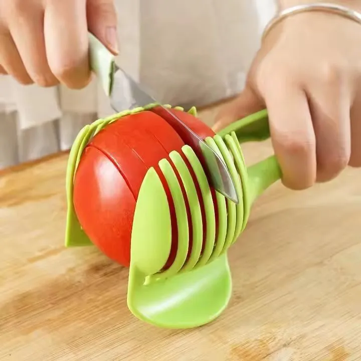 Kitchen Cutting Aid Gadgets Handheld Tool Multipurpose Tomato Slicer Lemon Cutter Holder Fruit Vegetable Tools