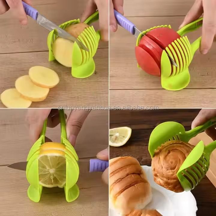 Kitchen Cutting Aid Gadgets Handheld Tool Multipurpose Tomato Slicer Lemon Cutter Holder Fruit Vegetable Tools