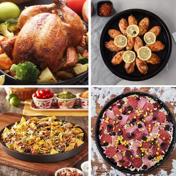 Bakeware Black Round Thickened Non-Stick Metal Carbon Steel Deep Dish Baking Mold Tray Pizza Pan