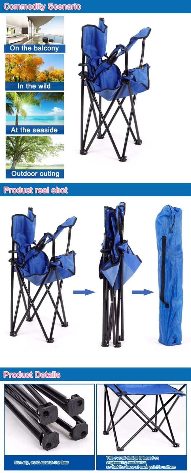 Picnic Fishing Outdoor Folding Camping Garden Beach Chair Weight Capacity 100kg