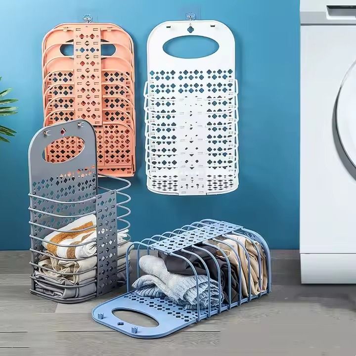 Wall Hanging Nail Free Collapsible Dirty Clothes Basket Portable Clothes Storage Basket