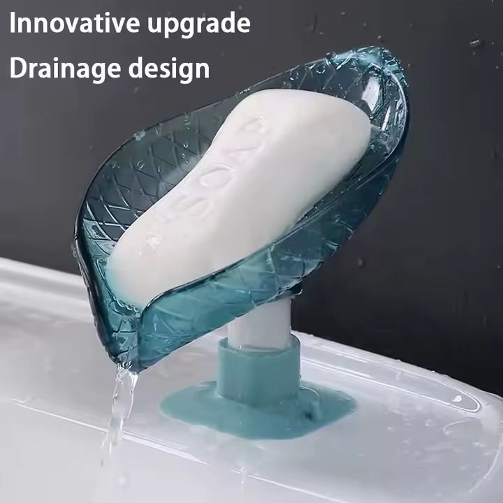 New Leaf-Shaped Wall-Mounted Soap Tray No-Drill Suction Cup Drainage for Home Usage Soap Dish for Kitchen Bathroom