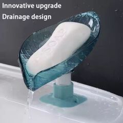 New Leaf-Shaped Wall-Mounted Soap Tray No-Drill Suction Cup Drainage for Home Usage Soap Dish for Kitchen Bathroom