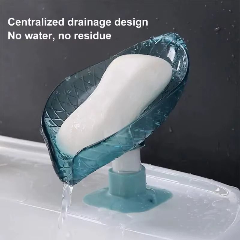New Leaf-Shaped Wall-Mounted Soap Tray No-Drill Suction Cup Drainage for Home Usage Soap Dish for Kitchen Bathroom