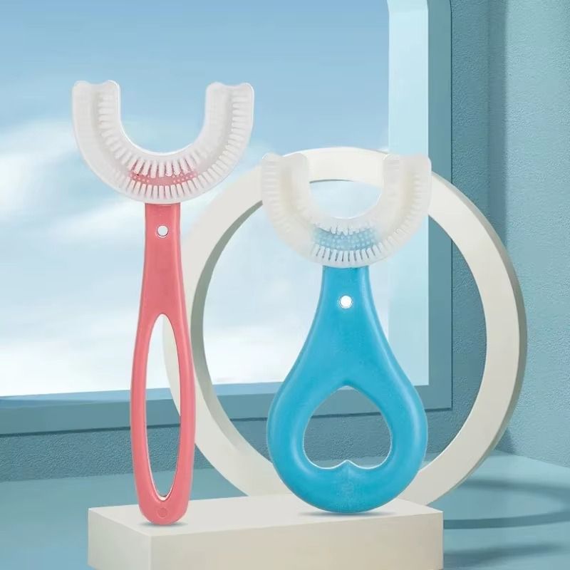 Kids Toothbrush U-Shape Cartoon Animal Infant Toothbrush With Handle Silicone Oral Care Cleaning Brush for Toddlers Ages 2-12