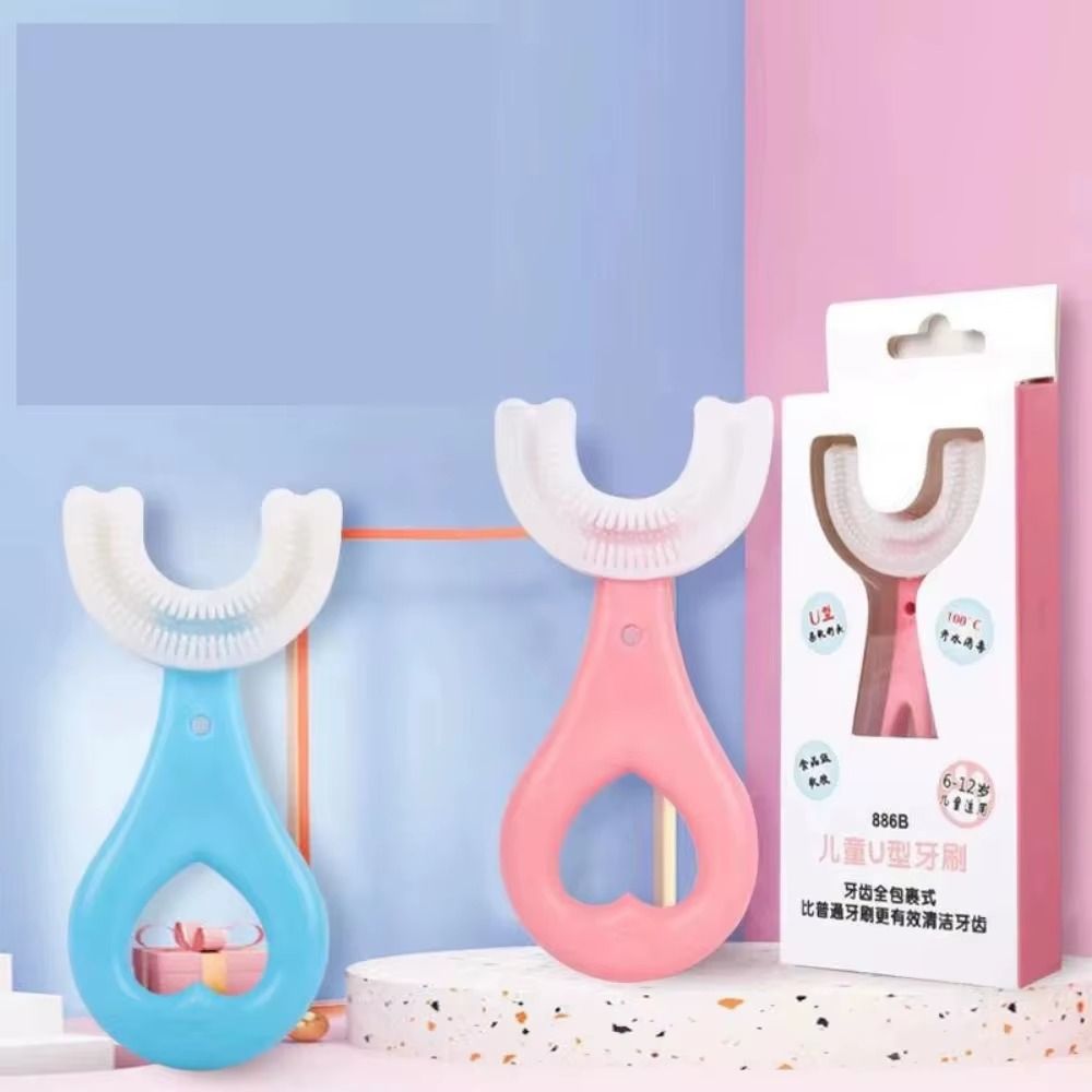 Kids Toothbrush U-Shape Cartoon Animal Infant Toothbrush With Handle Silicone Oral Care Cleaning Brush for Toddlers Ages 2-12