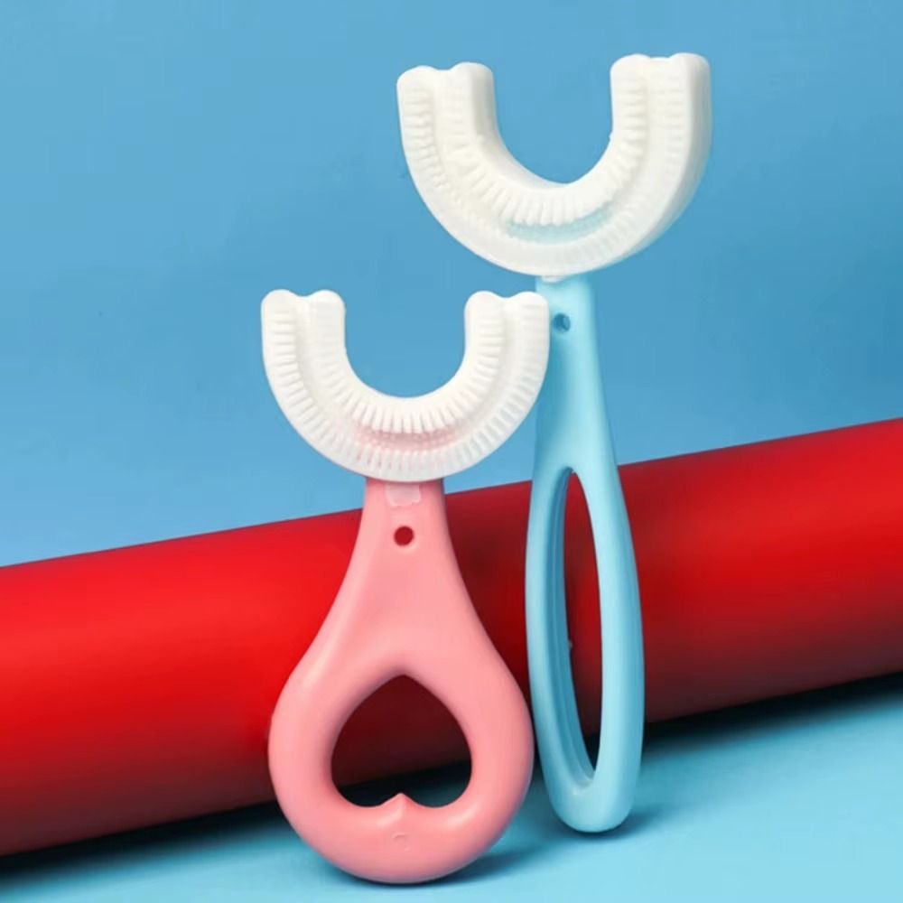 Kids Toothbrush U-Shape Cartoon Animal Infant Toothbrush With Handle Silicone Oral Care Cleaning Brush for Toddlers Ages 2-12