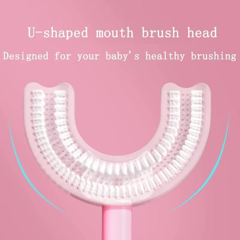 Kids Toothbrush U-Shape Cartoon Animal Infant Toothbrush With Handle Silicone Oral Care Cleaning Brush for Toddlers Ages 2-12