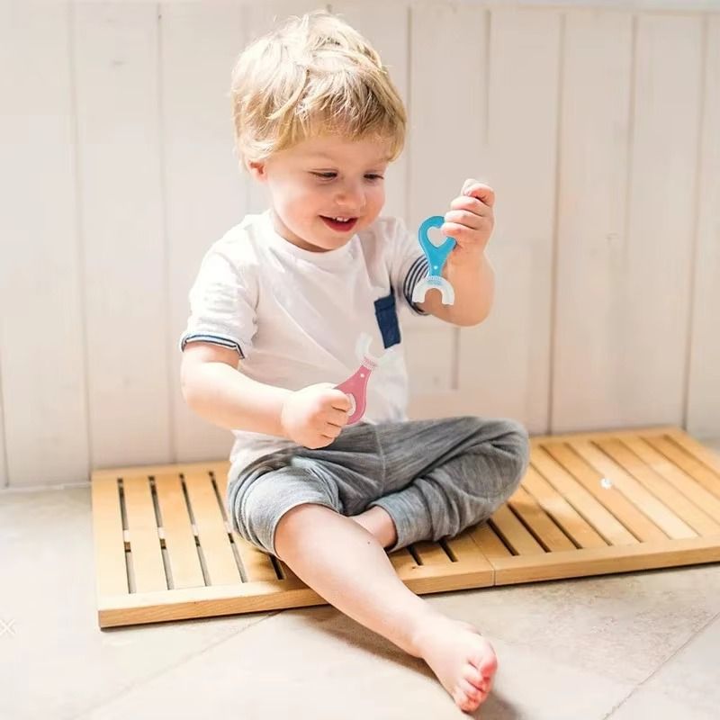 Kids Toothbrush U-Shape Cartoon Animal Infant Toothbrush With Handle Silicone Oral Care Cleaning Brush for Toddlers Ages 2-12