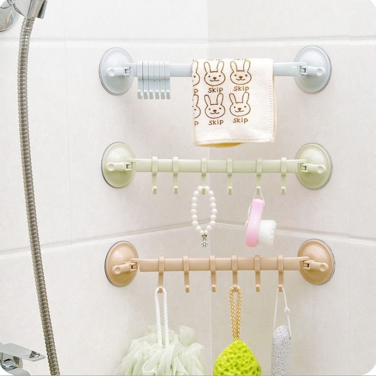 Household Sundries Strong Suction Cup 6 Hooks Plastic Bathroom Corner Towel Hanger Kitchen Hook Storage Suction Wall Hook