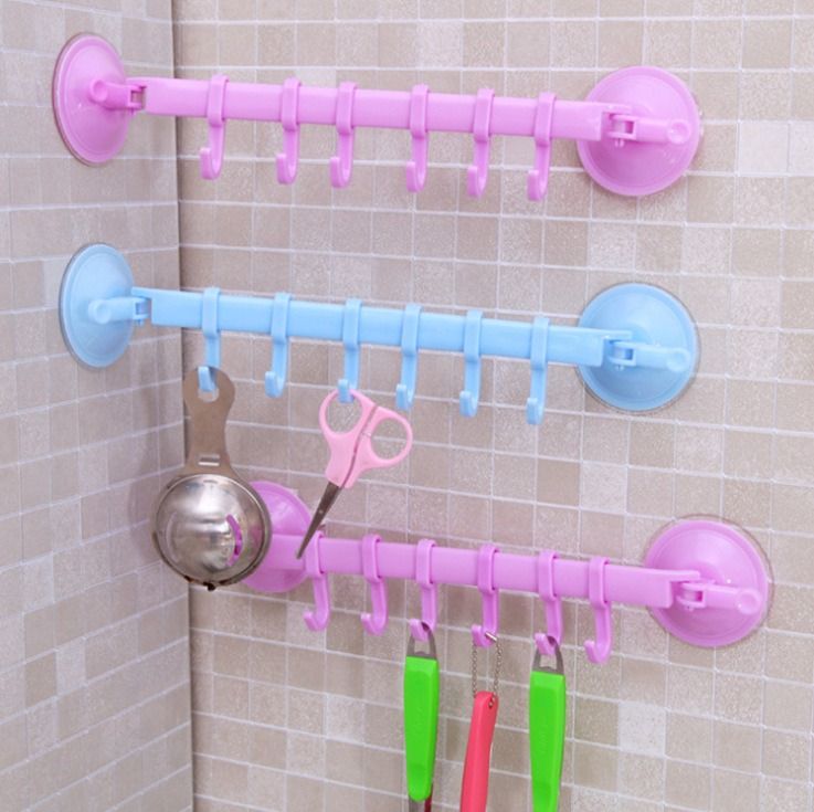 Household Sundries Strong Suction Cup 6 Hooks Plastic Bathroom Corner Towel Hanger Kitchen Hook Storage Suction Wall Hook