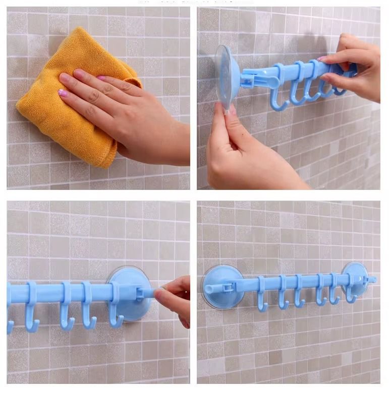 Household Sundries Strong Suction Cup 6 Hooks Plastic Bathroom Corner Towel Hanger Kitchen Hook Storage Suction Wall Hook
