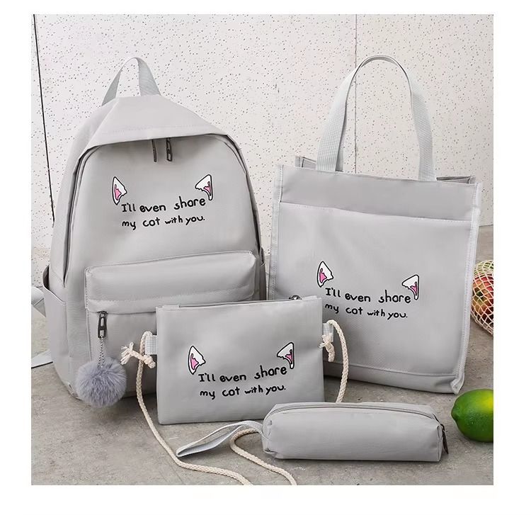 4-piece Canvas Polyester Cartoon Set Backpack School Bag Student