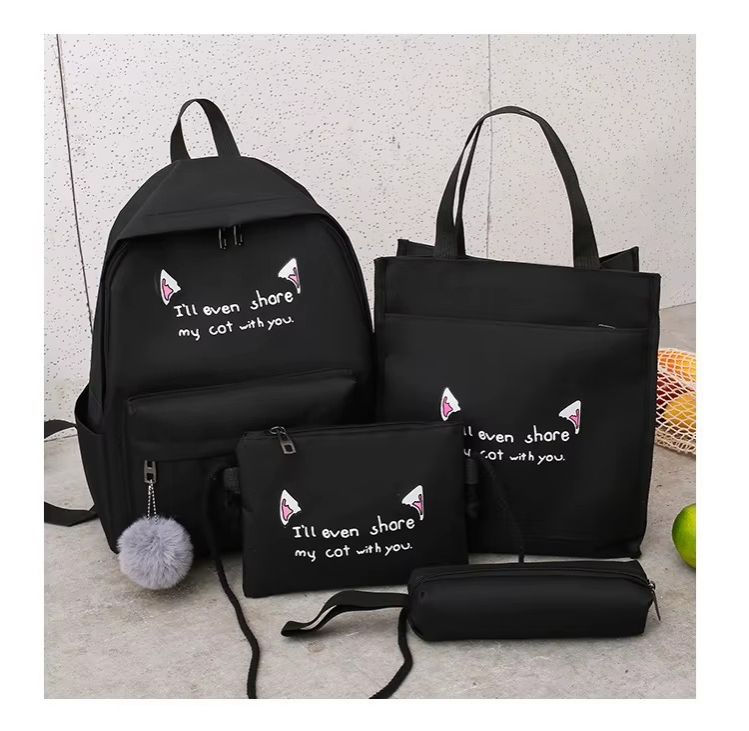 4-piece Canvas Polyester Cartoon Set Backpack School Bag Student