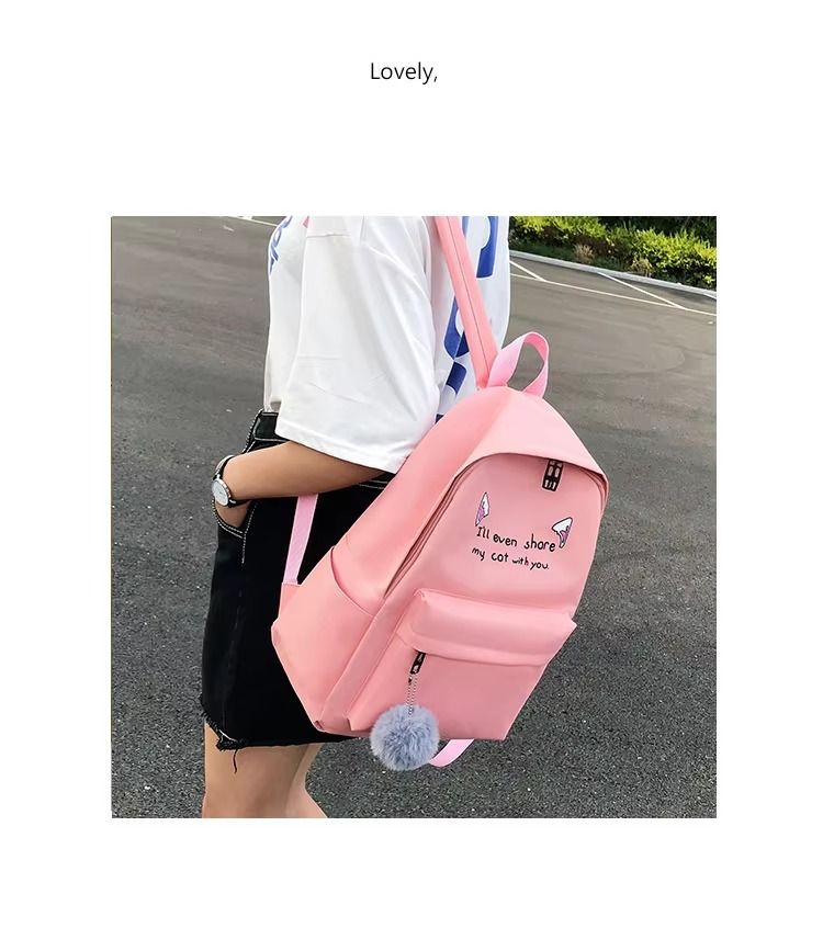 4-piece Canvas Polyester Cartoon Set Backpack School Bag Student