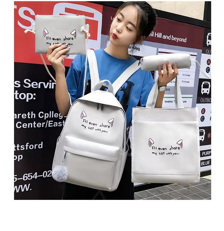 4-piece Canvas Polyester Cartoon Set Backpack School Bag Student