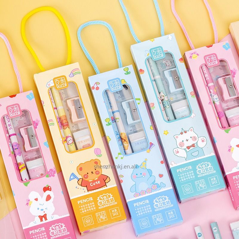 New Kindergarten School Start Prizes Portable Stationery Set Gift Box Student Children's Birthday Gift Stationery Five-piece Set