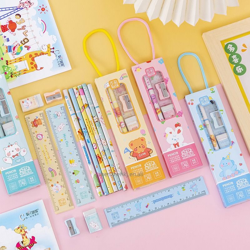 New Kindergarten School Start Prizes Portable Stationery Set Gift Box Student Children's Birthday Gift Stationery Five-piece Set