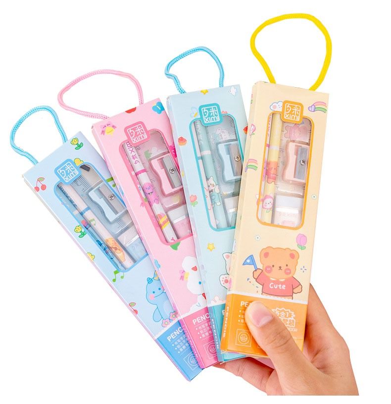 New Kindergarten School Start Prizes Portable Stationery Set Gift Box Student Children's Birthday Gift Stationery Five-piece Set