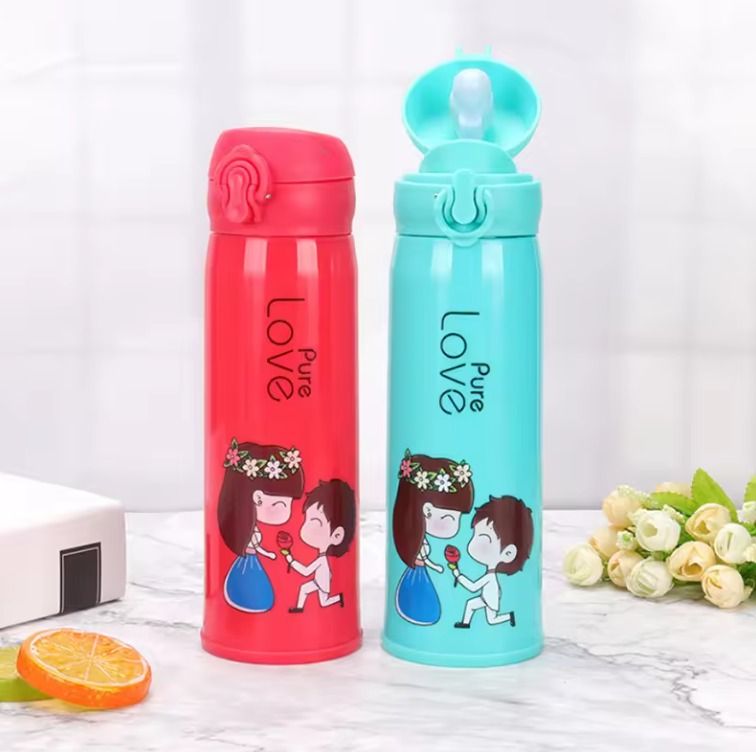 Colorful Creative Double Wall Glass Water Bottle with Printing for Camping Tours Lovers