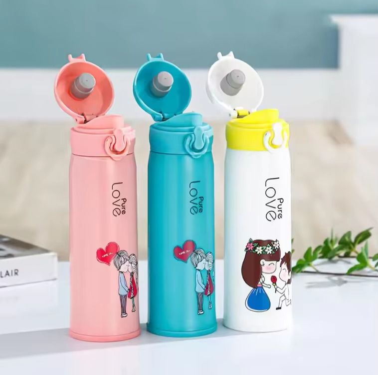 Colorful Creative Double Wall Glass Water Bottle with Printing for Camping Tours Lovers