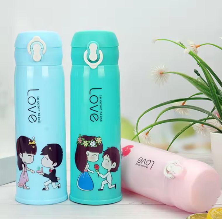Colorful Creative Double Wall Glass Water Bottle with Printing for Camping Tours Lovers