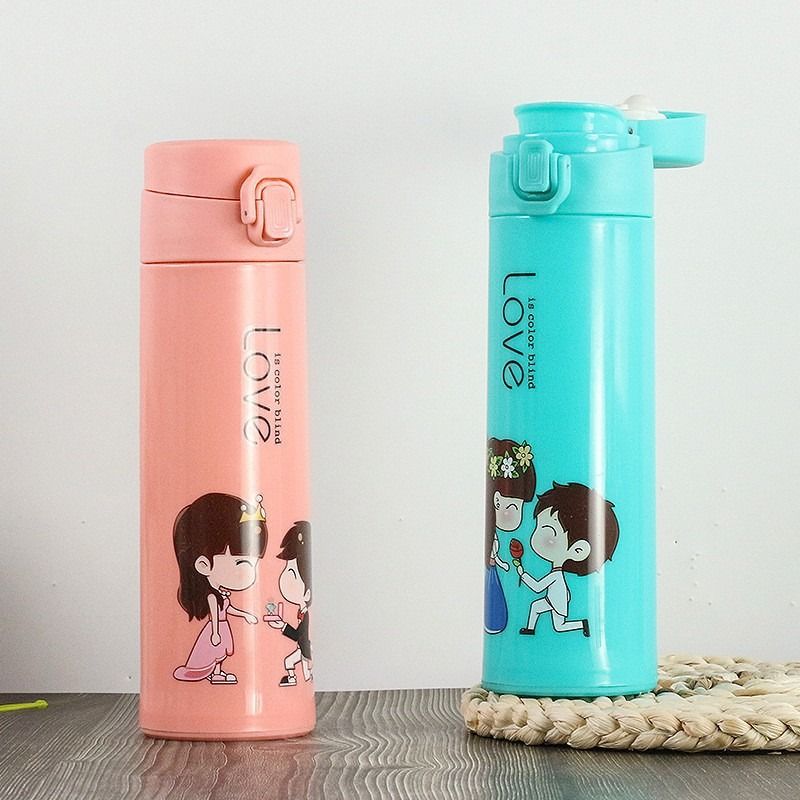 Colorful Creative Double Wall Glass Water Bottle with Printing for Camping Tours Lovers