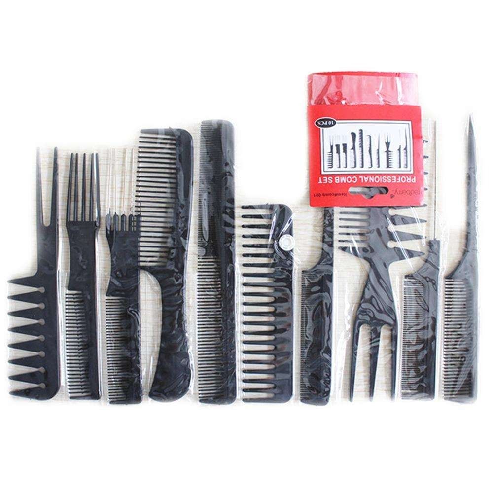 10pcs Hair Comb Set, Professional Salon Hair Styling Barber Combs Kit For Men And Women Plastic Fine And Wide Tooth Hair Combs Black