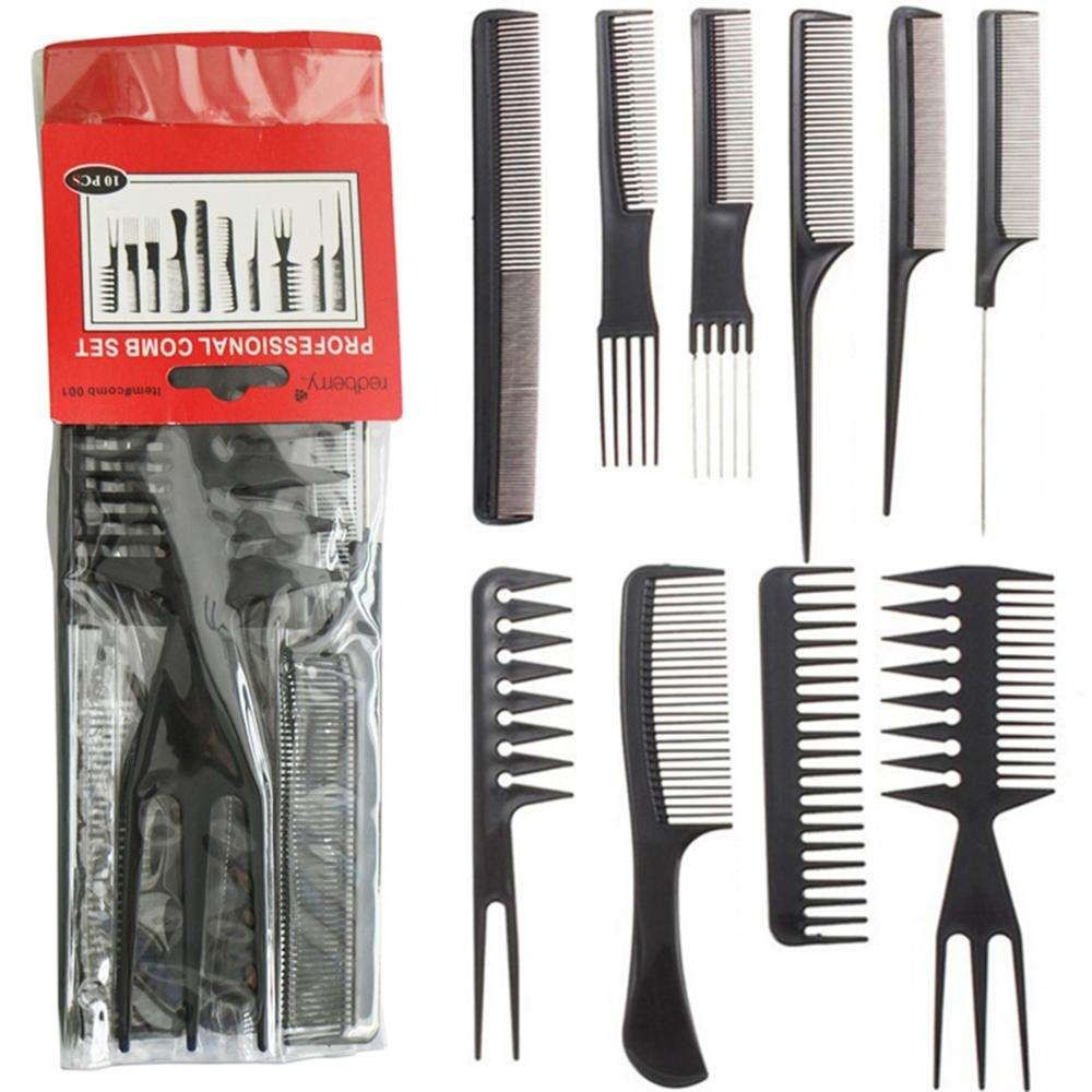 10pcs Hair Comb Set, Professional Salon Hair Styling Barber Combs Kit For Men And Women Plastic Fine And Wide Tooth Hair Combs Black